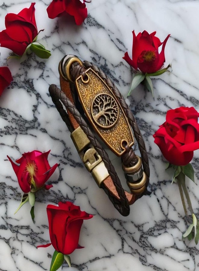Theodoros Cross, Anchor, Yggdrasil & Tree of Life Leather Bracelet for Men's & Women's - Genuine Leather, No Magnetic - Image 4